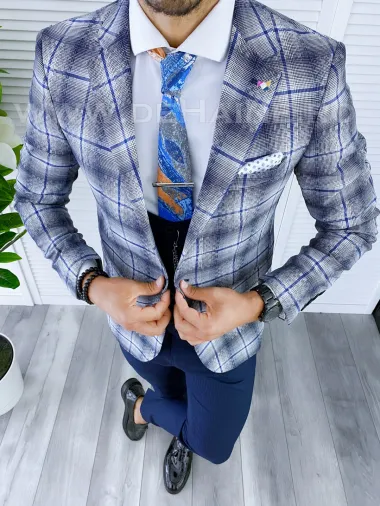 Sacou barbati in carouri slim fit B5592 O2-2.3